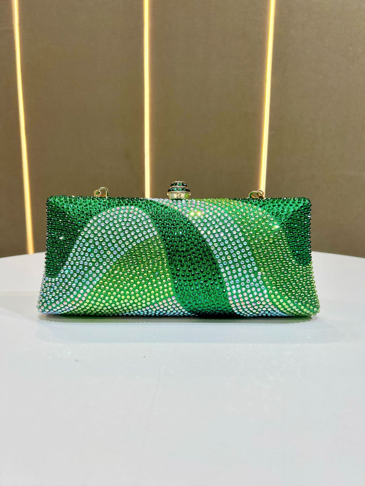 Luxury Green Rhinestone Evening Clutch Bag Women Crystal Sparkle Formal Purse with Chain Strap for Wedding Party Prom