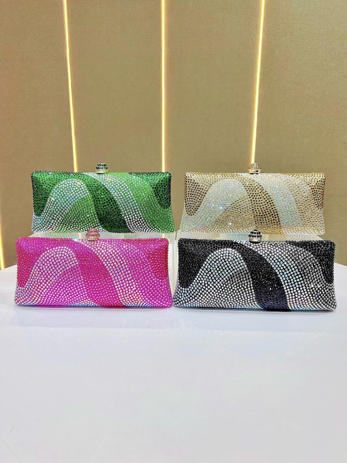 Luxury Green Rhinestone Evening Clutch Bag Women Crystal Sparkle Formal Purse with Chain Strap for Wedding Party Prom