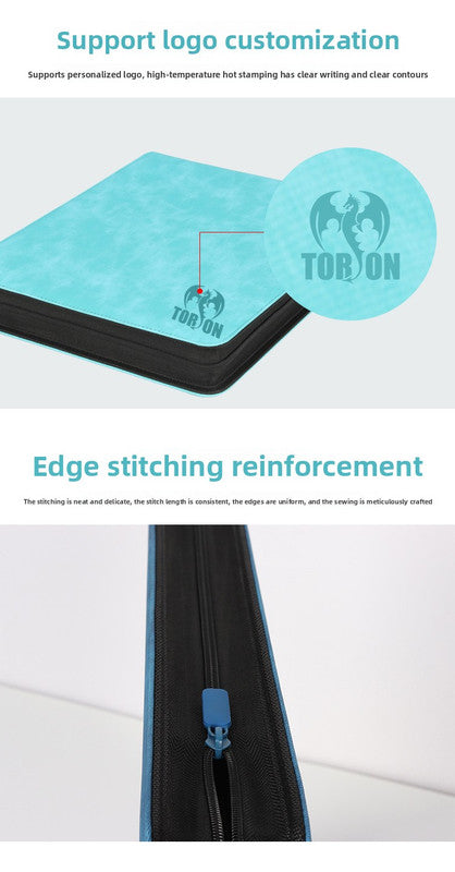 Premium Toploader Binder 9 Pocket 216 Capacity Trading Card Album Zippered PU Leather Storage Holder for Sports TCG & AFL Cards Black