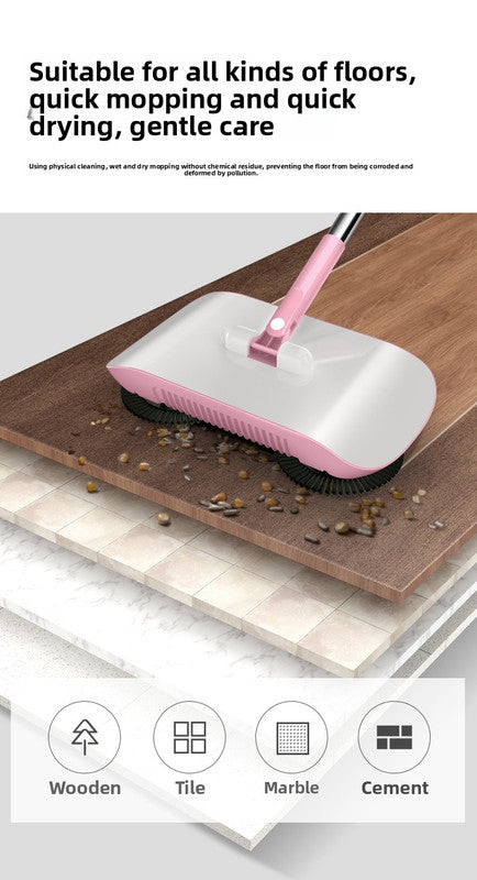 2-in-1 Manual Push Sweeper & Mop with Two Original Clothes - Handheld Floor Cleaner with Sealed Dustbin - Lightweight Cordless Design for Hardwood, Tile, and Marble Floors - Blue