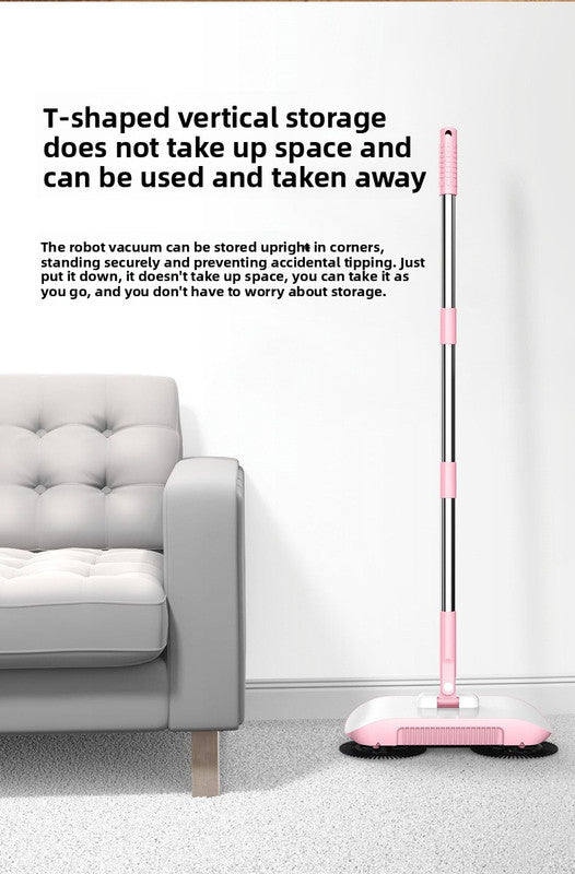 2-in-1 Manual Push Sweeper & Mop with Two Original Clothes - Handheld Floor Cleaner with Sealed Dustbin - Lightweight Cordless Design for Hardwood, Tile, and Marble Floors - Blue