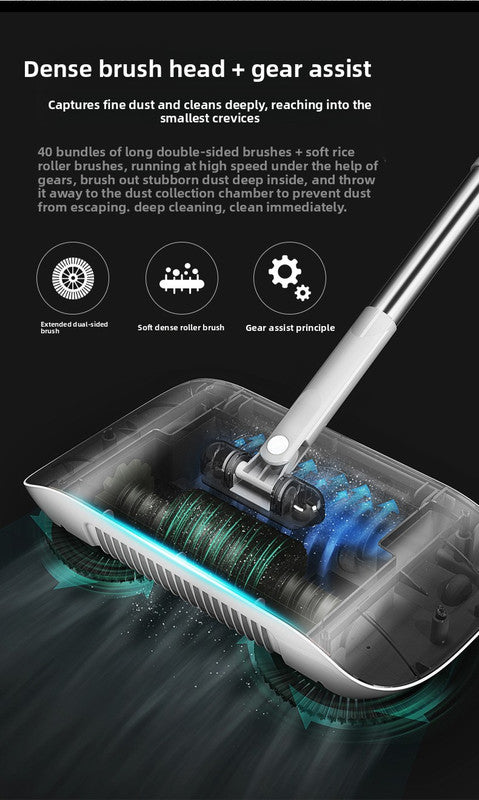 2-in-1 Manual Push Sweeper & Mop with Two Original Clothes - Handheld Floor Cleaner with Sealed Dustbin - Lightweight Cordless Design for Hardwood, Tile, and Marble Floors - Blue