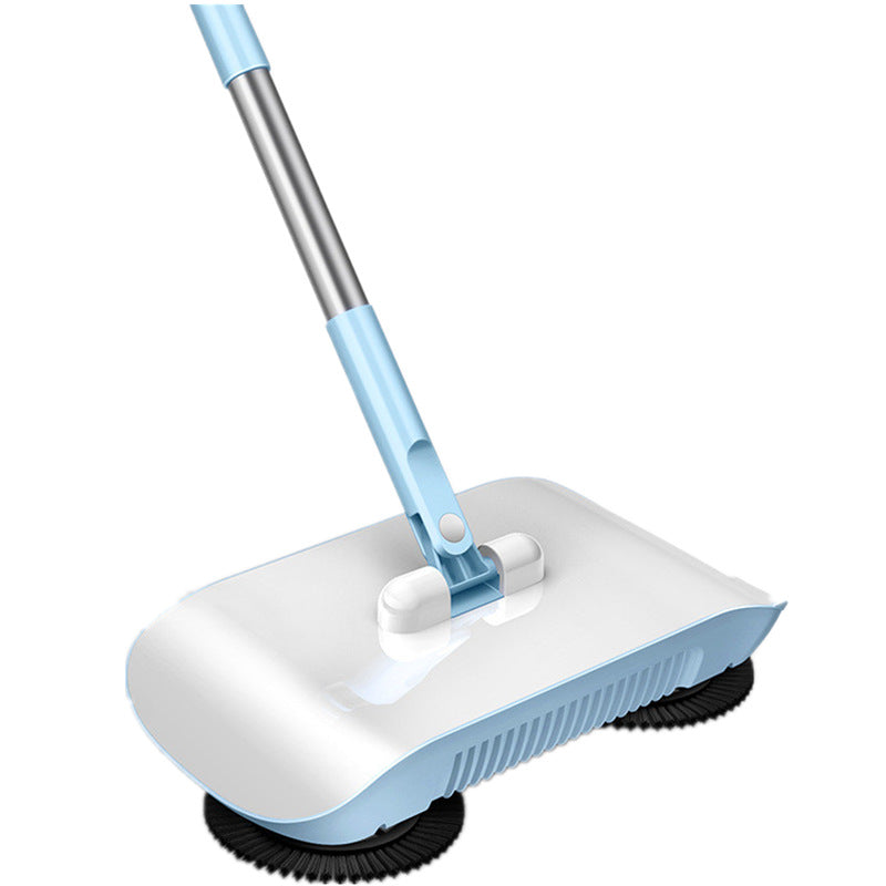 2-in-1 Manual Push Sweeper &amp; Mop with Three Original Clothes - Handheld Floor Cleaner with Sealed Dustbin - Lightweight Cordless Design for Hardwood, Tile, and Marble Floors - Blue