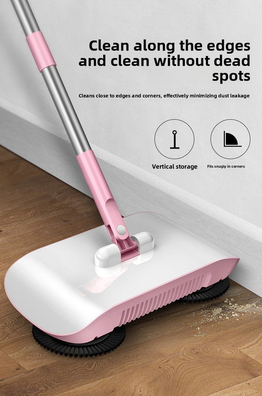 2-in-1 Manual Push Sweeper & Mop with Three Original Clothes - Handheld Floor Cleaner with Sealed Dustbin - Lightweight Cordless Design for Hardwood, Tile, and Marble Floors - Blue