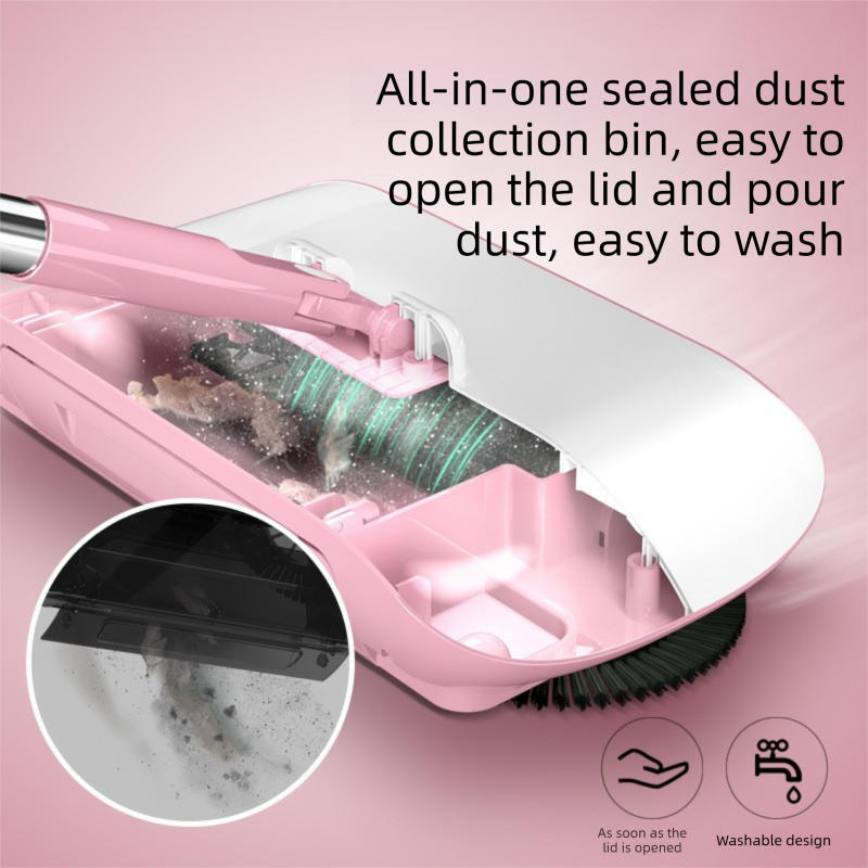 2-in-1 Manual Push Sweeper & Mop with Three Original Clothes - Handheld Floor Cleaner with Sealed Dustbin - Lightweight Cordless Design for Hardwood, Tile, and Marble Floors - Blue