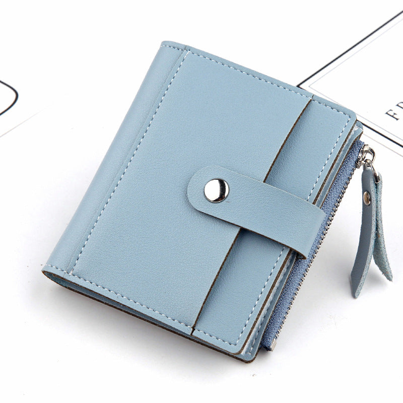Women's Small Wallet PU Leather Card Holder with Zipper Coin Pocket - Blue Short Purse with 9 Card Slots &amp; ID Window - Compact Bifold Design for Ladies