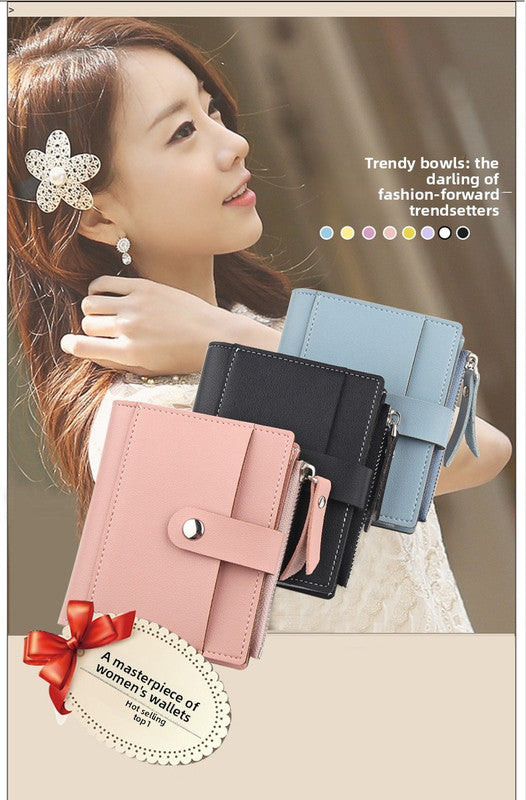 Women's Small Wallet PU Leather Card Holder with Zipper Coin Pocket - Black Short Purse with 9 Card Slots & ID Window - Compact Bifold Design for Ladies