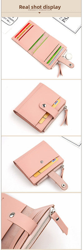 Women's Small Wallet PU Leather Card Holder with Zipper Coin Pocket - Black Short Purse with 9 Card Slots & ID Window - Compact Bifold Design for Ladies