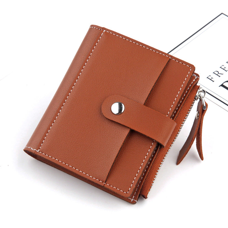 Women's Small Wallet PU Leather Card Holder with Zipper Coin Pocket - Brown Short Purse with 9 Card Slots &amp; ID Window - Compact Bifold Design for Ladies