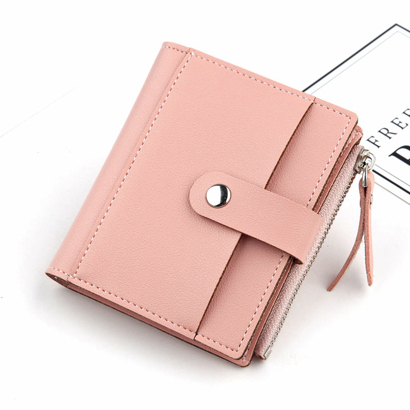 Women's Small Wallet PU Leather Card Holder with Zipper Coin Pocket - Pink Short Purse with 9 Card Slots &amp; ID Window - Compact Bifold Design for Ladies