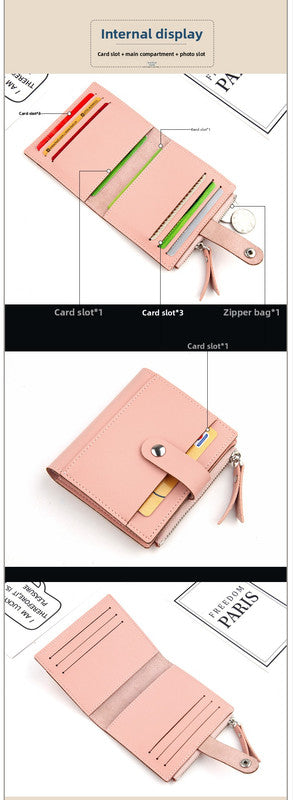 Women's Small Wallet PU Leather Card Holder with Zipper Coin Pocket - Pink Short Purse with 9 Card Slots & ID Window - Compact Bifold Design for Ladies