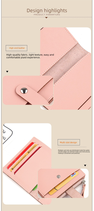 Women's Small Wallet PU Leather Card Holder with Zipper Coin Pocket - Pink Short Purse with 9 Card Slots & ID Window - Compact Bifold Design for Ladies