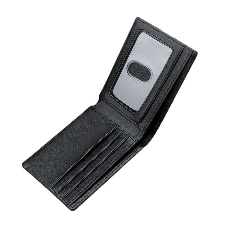 RFID Blocking Slim Bifold Wallet for Men - Carbon Fiber Texture PU Leather Card Holder with ID Window - Minimalist Front Pocket Purse - Black