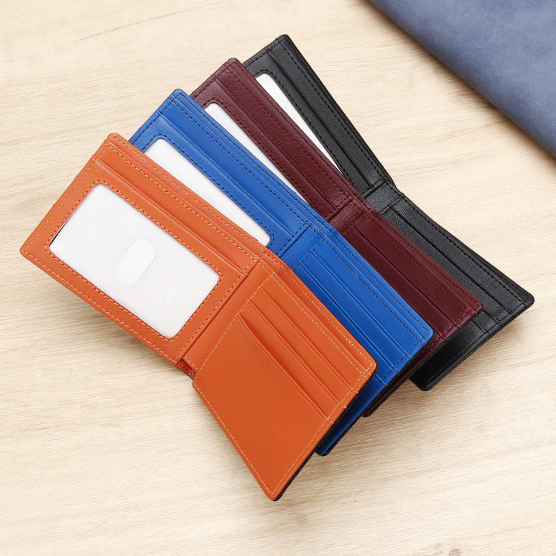 RFID Blocking Slim Bifold Wallet for Men - Carbon Fiber Texture PU Leather Card Holder with ID Window - Minimalist Front Pocket Purse - Black