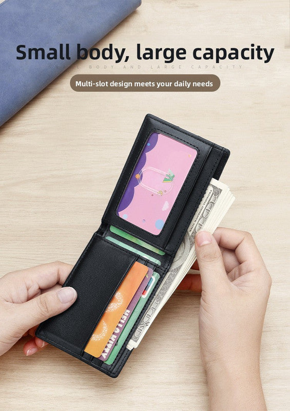 RFID Blocking Slim Bifold Wallet for Men - Carbon Fiber Texture PU Leather Card Holder with ID Window - Minimalist Front Pocket Purse - Black