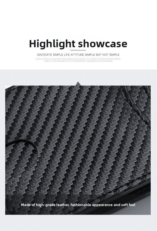 RFID Blocking Slim Bifold Wallet for Men - Carbon Fiber Texture PU Leather Card Holder with ID Window - Minimalist Front Pocket Purse - Black