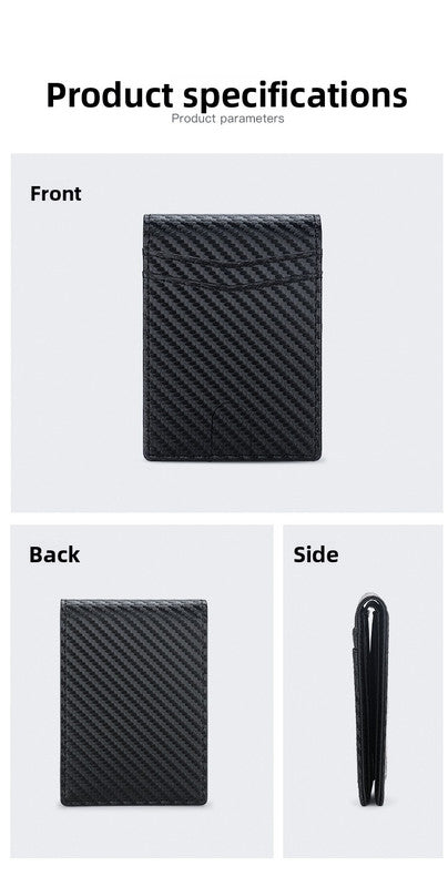 RFID Blocking Slim Bifold Wallet for Men - Carbon Fiber Texture PU Leather Card Holder with ID Window - Minimalist Front Pocket Purse - Black