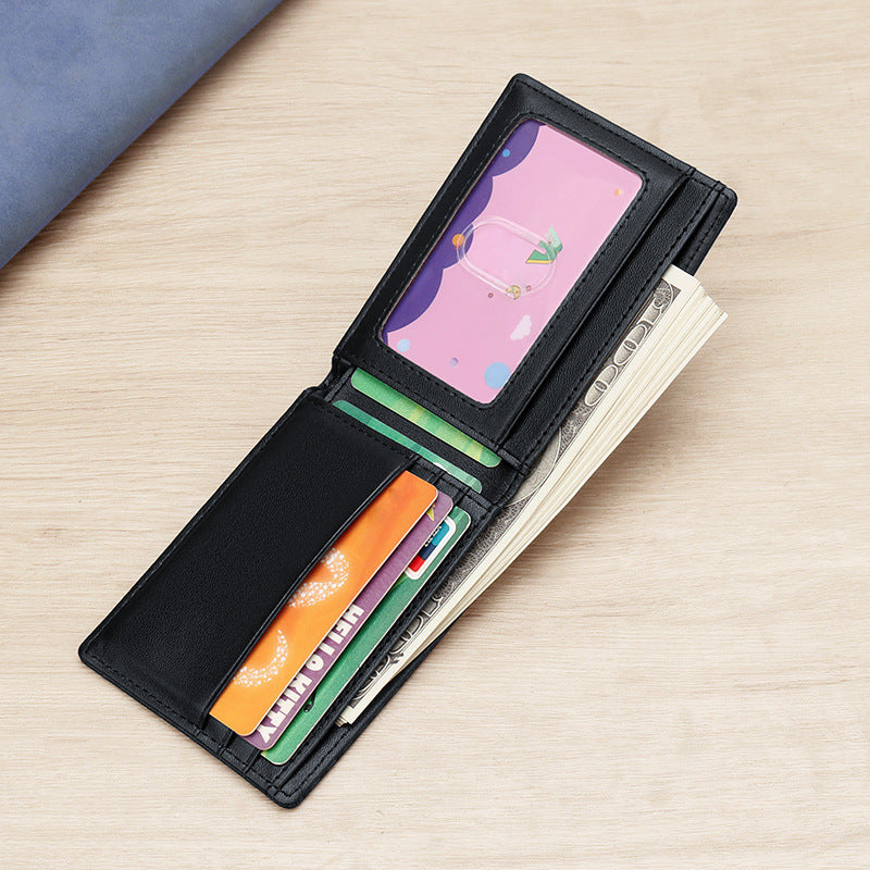 RFID Blocking Slim Bifold Wallet for Men - Carbon Fiber Texture PU Leather Card Holder with ID Window - Minimalist Front Pocket Purse - Blue