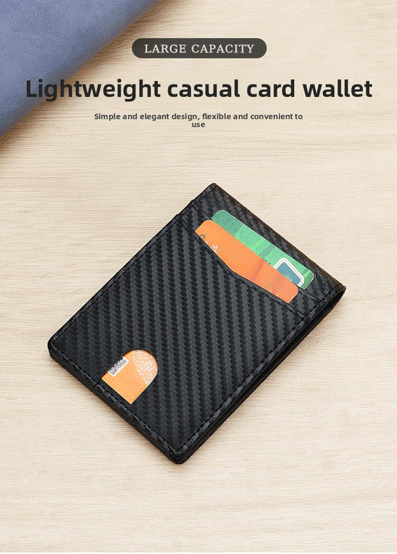 RFID Blocking Slim Bifold Wallet for Men - Carbon Fiber Texture PU Leather Card Holder with ID Window - Minimalist Front Pocket Purse - Blue