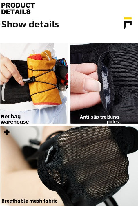 WRELS Trail Running Waist Belt - Lightweight Mesh Hydration Pack with Trekking Pole Holder - Anti-Bounce Phone Storage for Marathon & Hiking - Gray Size S (67-75cm)