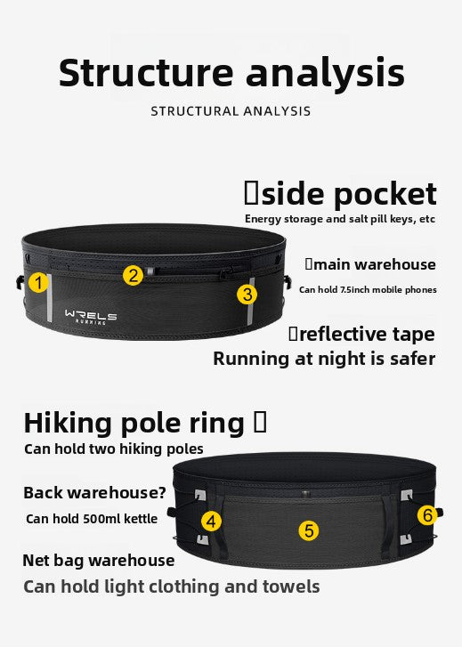 WRELS Trail Running Waist Belt - Lightweight Mesh Hydration Pack with Trekking Pole Holder - Anti-Bounce Phone Storage for Marathon & Hiking - Gray Size S (67-75cm)