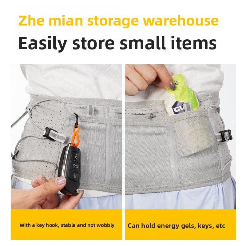 WRELS Trail Running Waist Belt - Lightweight Mesh Hydration Pack with Trekking Pole Holder - Anti-Bounce Phone Storage for Marathon & Hiking - Gray Size M (74-86cm)