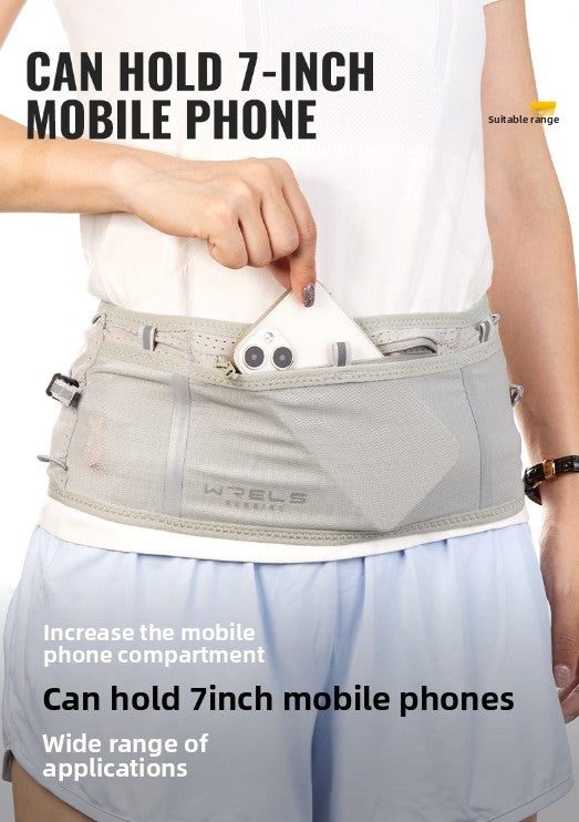 WRELS Trail Running Waist Belt - Lightweight Mesh Hydration Pack with Trekking Pole Holder - Anti-Bounce Phone Storage for Marathon & Hiking - Gray Size L (85-110cm)