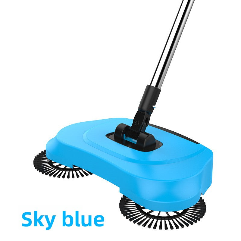 3-in-1 Hand Push Floor Sweeper - Manual Spinning Broom, Dustpan &amp; Mop Combo - Silent Non-Electric Cleaning for Hardwood &amp; Tiles - Lightweight Sky Blue