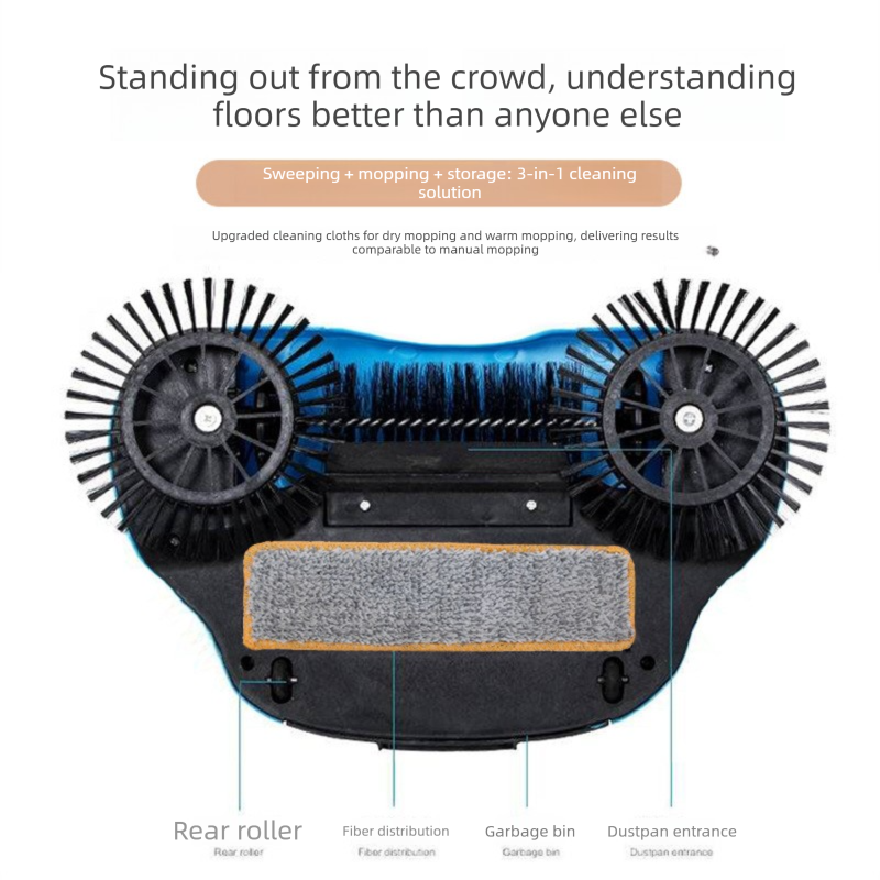 3-in-1 Hand Push Floor Sweeper - Manual Spinning Broom, Dustpan & Mop Combo - Silent Non-Electric Cleaning for Hardwood & Tiles - Vitality Red