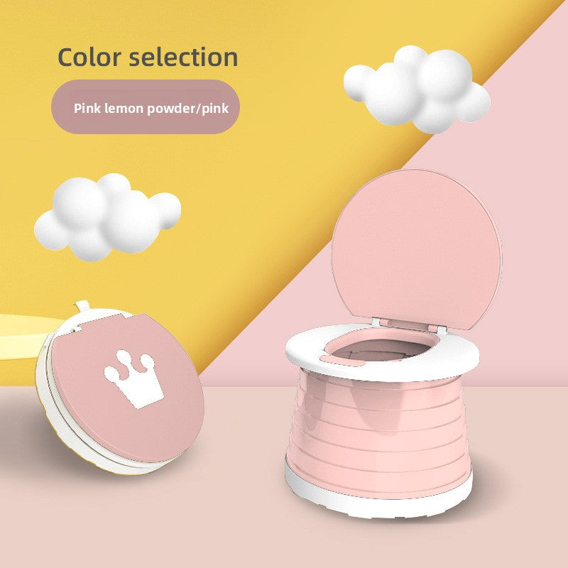 Kids Portable Travel Potty Foldable Training Toilet Seat - Pink - Compact Car &amp; Camping Emergency Commode with Backrest - 50kg Load Capacity