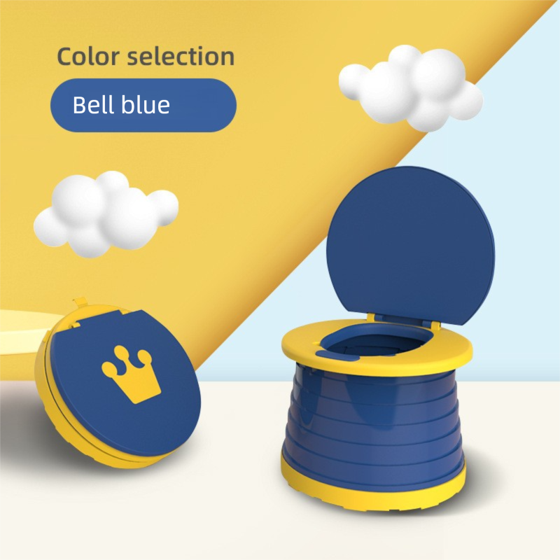 Kids Portable Travel Potty Foldable Training Toilet Seat - Blue - Compact Car &amp; Camping Emergency Commode with Backrest - 50kg Load Capacity