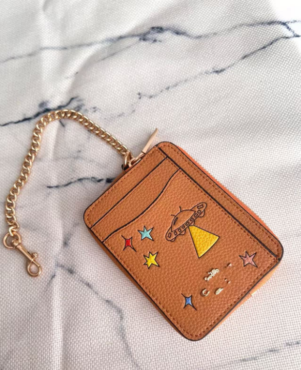 2 Pack Women's Mini Zip Card Holder &amp; Coin Purse with Keychain - Orange UFO Starry Sky &amp; Solid Black Pebble Grain - Compact ID Wallet for Daily Use