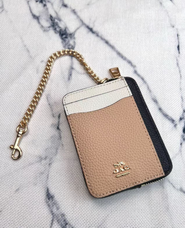 2 Pack Women's Mini Zip Card Holder & Coin Purse with Keychain - Signature Milk Tea & Tri-Colour Block - Compact ID Wallet for Travel & Commuting