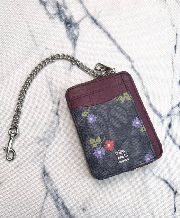 2 Pack Women's Mini Zip Card Holder & Coin Purse with Keychain - Khaki Magenta & Midnight Floral Print - Compact ID Wallet for Travel & Commuting