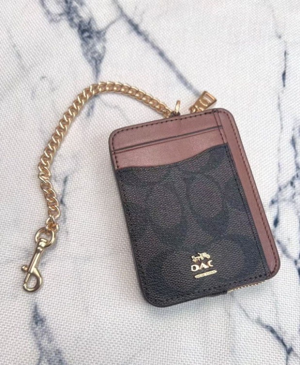 2 Pack Women's Mini Zip Card Holder &amp; Coin Purse with Keychain - Signature Coffee Brown &amp; Daisy Floral Print - Compact ID Wallet for Travel &amp; Daily Use