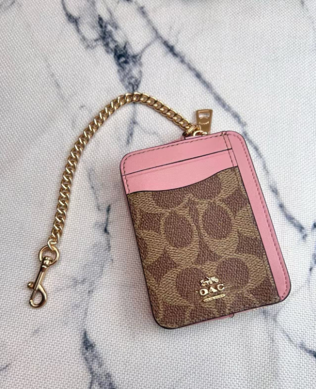2 Pack Women's Mini Zip Card Holder &amp; Coin Purse with Keychain - Signature Brown with Pink Trim &amp; White Floral Print - Compact ID Wallet for Daily Use