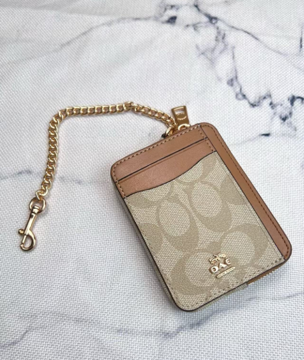2 Pack Women's Mini Zip Card Holder &amp; Coin Purse with Keychain - Signature Khaki Brown &amp; Brown White - Compact ID Wallet for Commute &amp; Travel