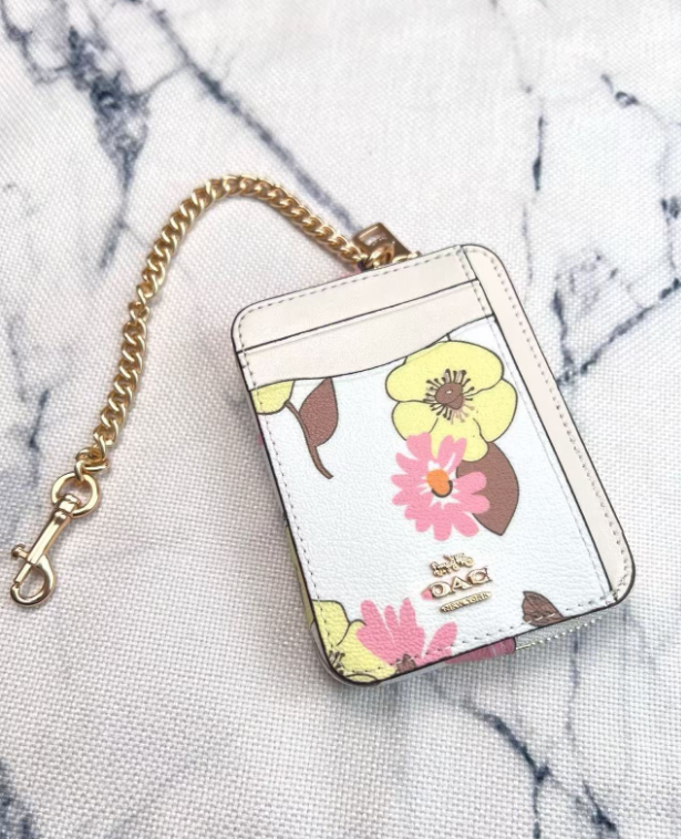 2 Pack Women's Mini Zip Card Holder &amp; Coin Purse with Keychain - White Peach Blossom &amp; Black Electric Heart Print - Compact ID Wallet for Daily Use
