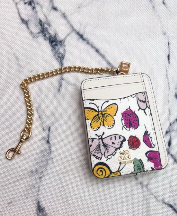 2 Pack Women's Mini Zip Card Holder & Coin Purse with Keychain - Litchi Grain Red Pink Block & Whimsical Butterfly Print - Compact ID Wallet for Daily Use