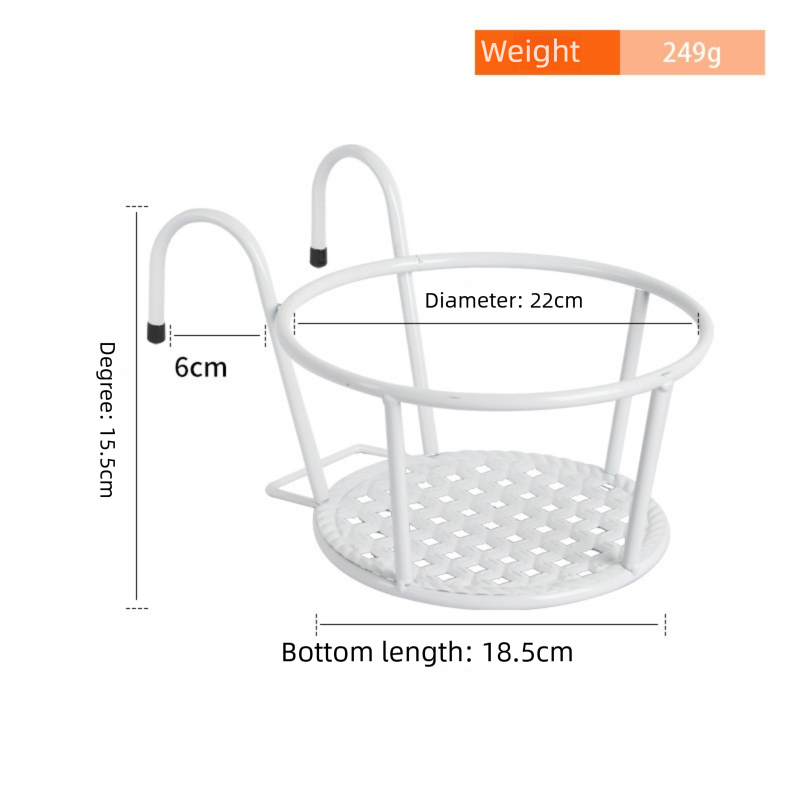 Hanging Flower Pot Holder Metal Balcony Railing Planter Basket Round Iron Rack with Mesh Bottom Fits up to 6cm Rail for Fence &amp; Patio White