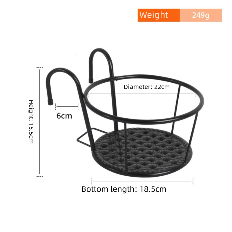 Hanging Flower Pot Holder Metal Balcony Railing Planter Basket Round Iron Rack with Mesh Bottom Fits up to 6cm Rail for Fence &amp; Patio Black