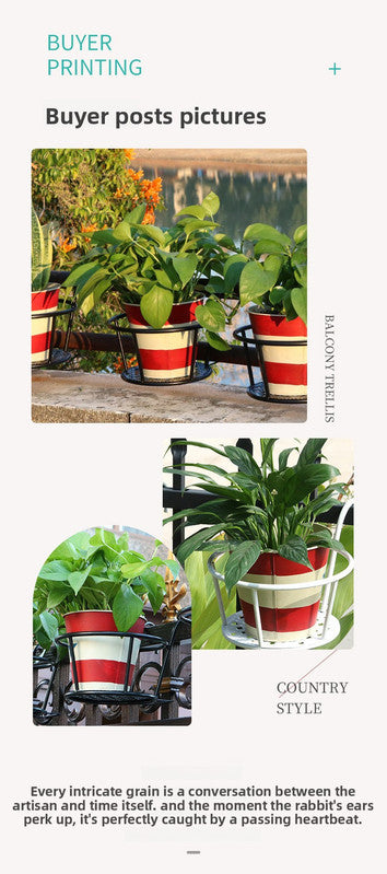 Hanging Flower Pot Holder Metal Balcony Railing Planter Basket Round Iron Rack with Mesh Bottom Fits up to 6cm Rail for Fence & Patio Black