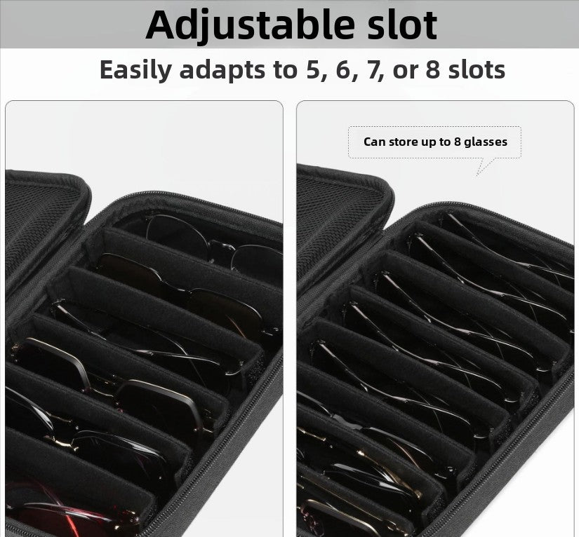 Portable 4-Slot Sunglasses Organiser Case Hard Shell EVA Storage Box Large Capacity Travel Holder with Mesh Pocket Black