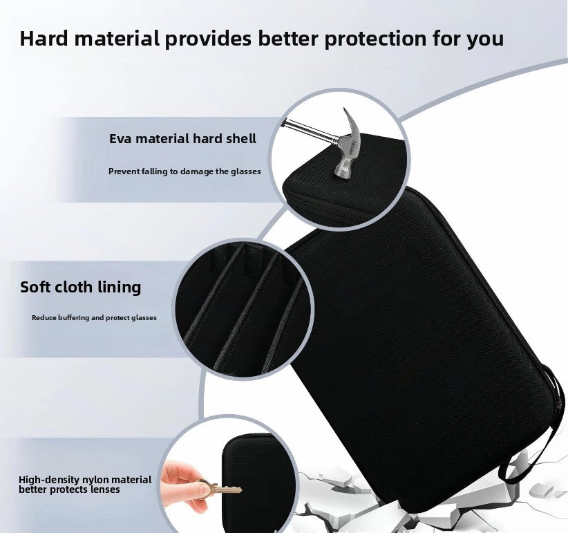 Portable 4-Slot Sunglasses Organiser Case Hard Shell EVA Storage Box Travel Holder with Mesh Pocket 22cm Black