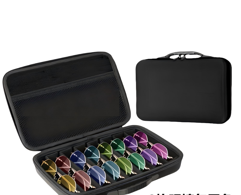 Portable 8-Slot Sunglasses Organiser Case Hard Shell EVA Storage Box Large Capacity Display Holder with Handle Black
