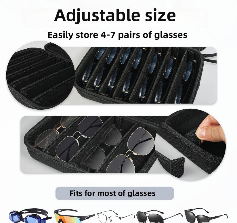 Portable 8-Slot Sunglasses Organiser Case Hard Shell EVA Storage Box Large Capacity Display Holder with Handle Black