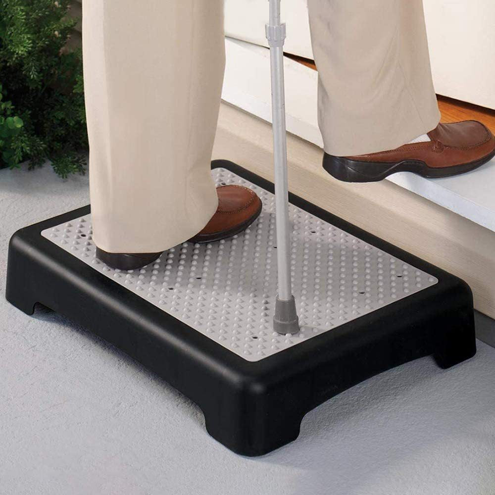 Portable Outdoor Half Step Stool Non-Slip Mobility Aid Large Platform 50x40cm for Elderly Home Car & Bath Use Black Base with White Top Mat
