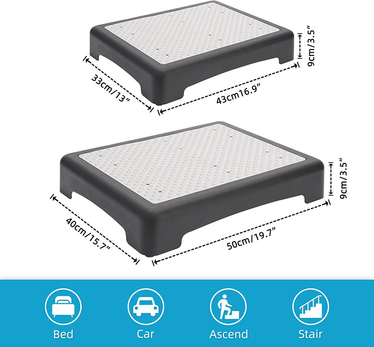 Portable Outdoor Half Step Stool Non-Slip Mobility Aid Compact Platform 43x33cm for Elderly Home Car & Bath Use Black