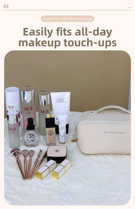 Large Capacity Travel Cosmetic Bag Portable PU Leather Pillow Pouch Waterproof Make Up Organiser Toiletry Case with Handle Rose pink