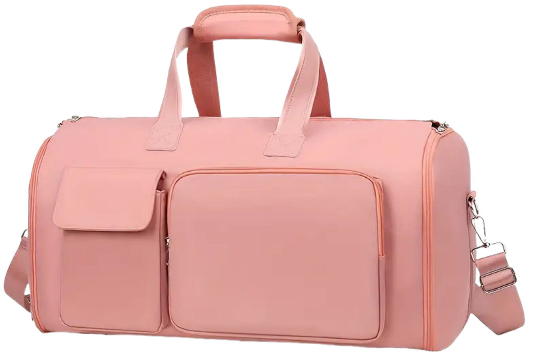 Convertible Travel Garment Bag Large Duffel Suit Carrier with Shoe Compartment &amp; Hidden Backpack Straps Waterproof  Light Pink